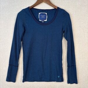American Eagle Womens Blue Striped Long Sleeve 100% Cotton Shirt Size S/P